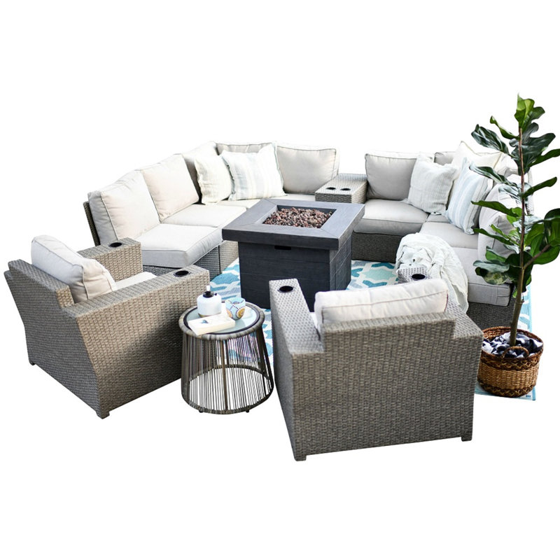 Luciano Wicker Fully Assembled Seating Group with Cushions All-weather outdoor conversation set