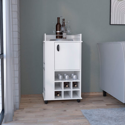 Chariot-bar avec 6 porte-bouteilles et roulettes intégrés