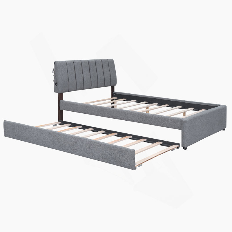 Lit plateforme tapissier Teddy, Gris, Double
