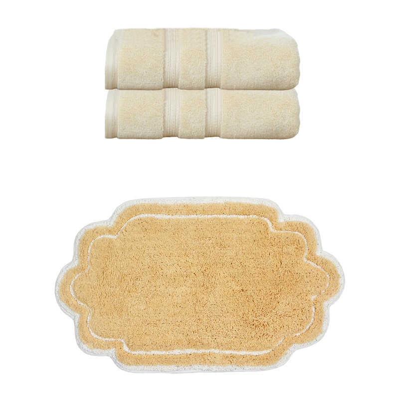 Ensemble de serviettes de bain et tapis de bain 100% coton Talbert Collection, Ensemble 3 serviettes de bain, Jaune