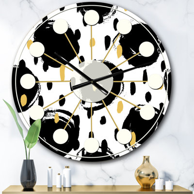 Horloge murale à motif géométrique monochrome V - Mid-Century