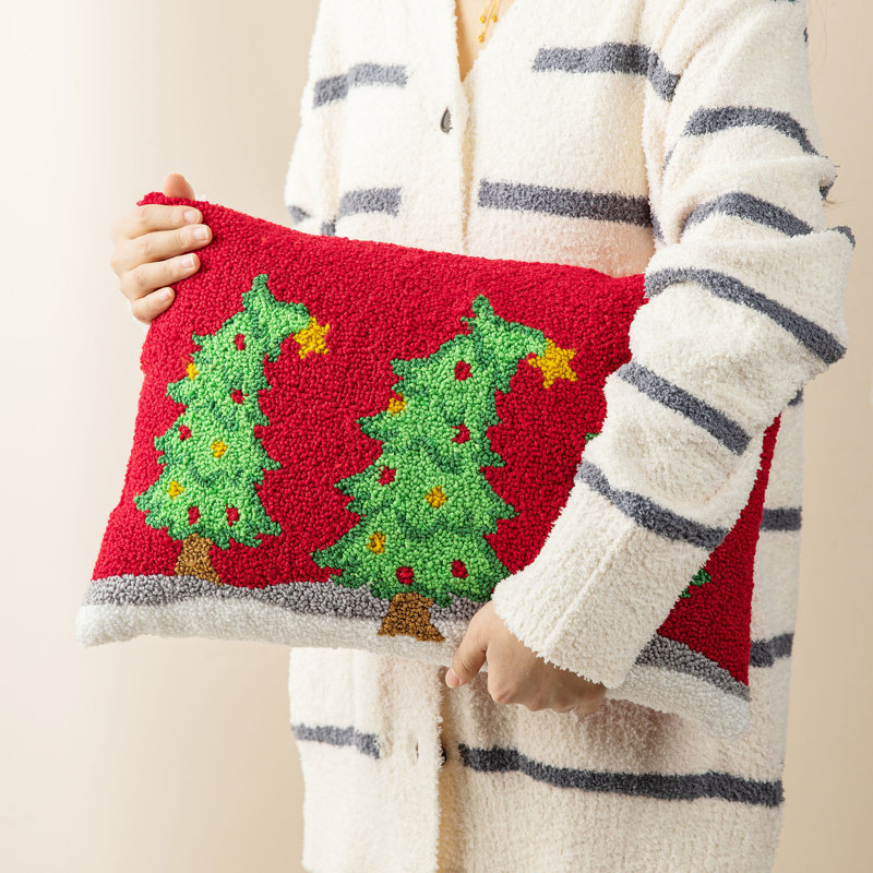 Classic Christmas Trees Hooked Rectangular Throw Pillow