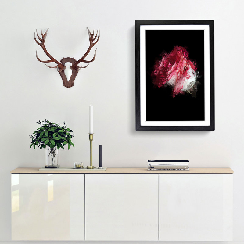 Pink Rose in Abstract - Picture Frame Painting Print, 48cm H x 36cm W x 2cm D, Black Framed