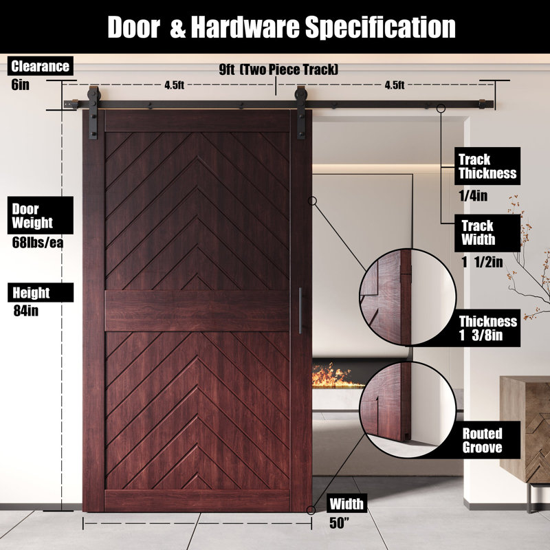 Porte de grange 4-en-1 fini et non assemblée en acajou rouge 50 po x 84 po Homacer de Homacer, 50 po x 84 po