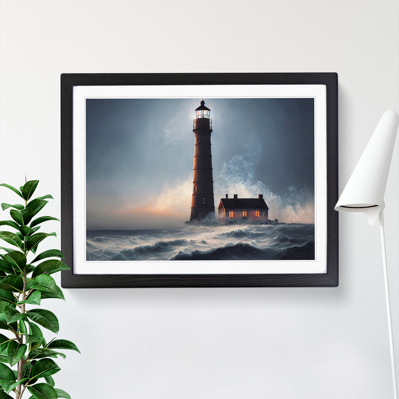 Bright Lighthouse - Single Picture Frame Print, Black Framed, 34cm H x 46cm W x 2cm D