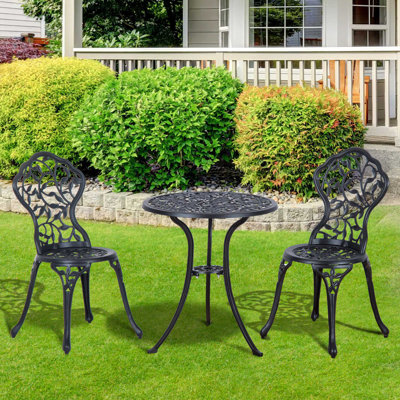 Rowanna 3 Pcs Aluminium Bistro Set Dining Table Chairs Antique Black