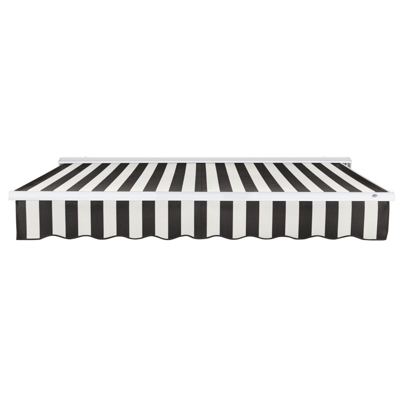 Auvent de patio rétractable avec capuchon Awntech Destin, l 18 po x P 10 po, Moteur droit, Rayures noires et blanches