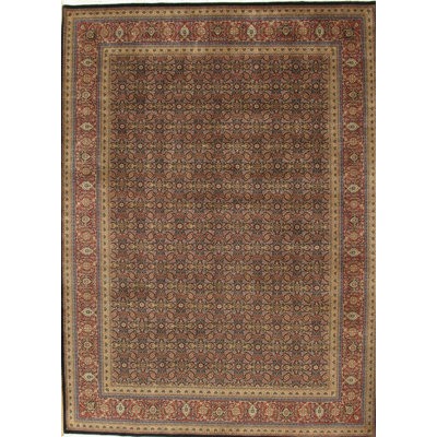 Tapis de couloir oriental en laine noué à la main bleu marine / brun / rouge 2 pi 5 po x 19 pi 10 po