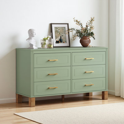 6-Drawer Double Dresser , Modern Storage Cabinet with Handles & Solid Wood Legs, Dresser Drawer Organizer for Kids Bedroom