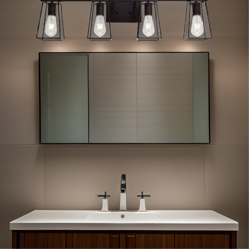 Applique murale de salle de bain en bronze huilé à 4 lumières