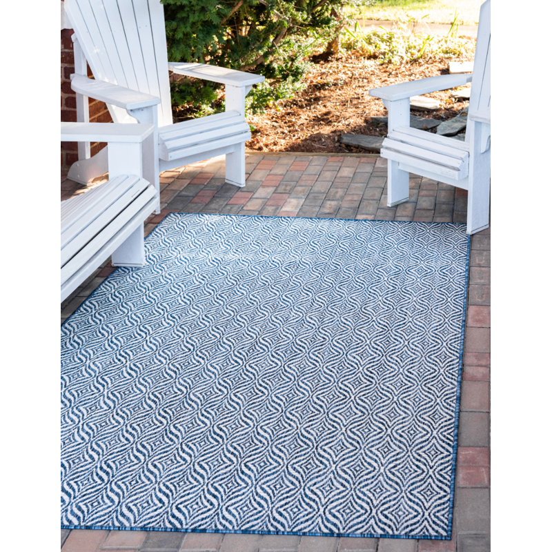Lithonia Blue/Ivory Indoor/Outdoor Rug, Rectangle 8' x 11'4"