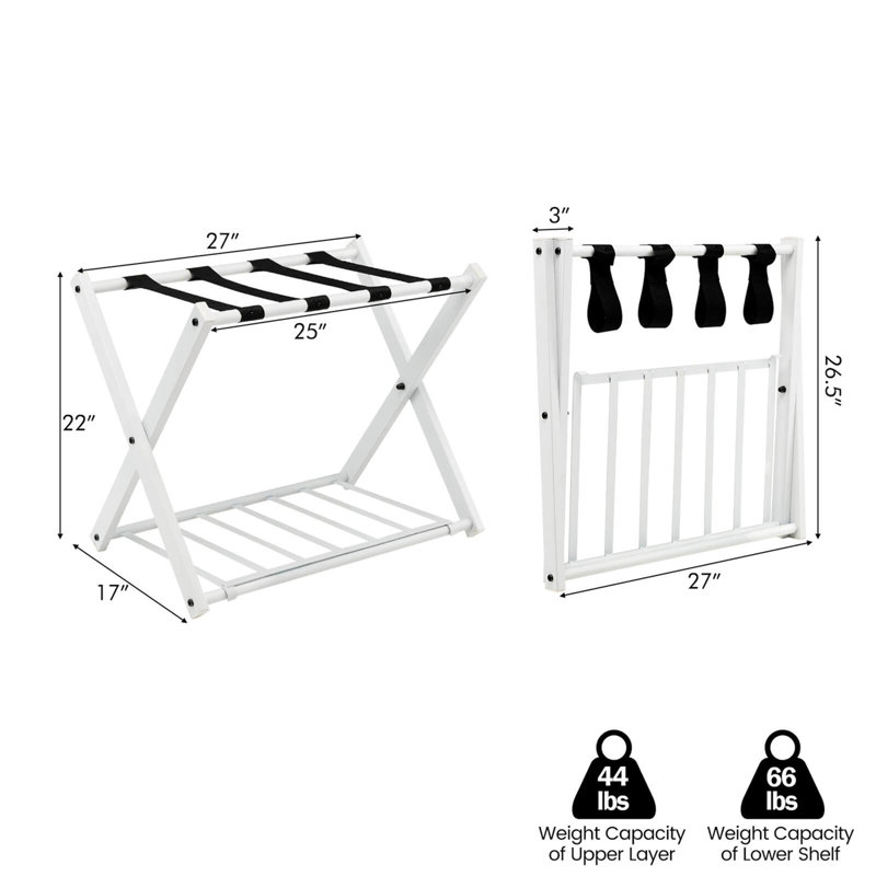 Folding Iron Luggage Rack, White