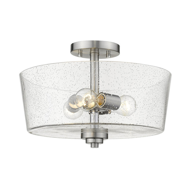 Plafonnier semi-encastré 3 lumières à tambour simple 15 po Pataskala, Nickel satiné