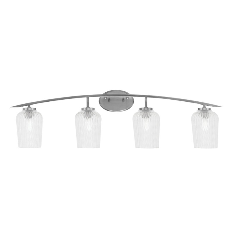 Barre d'éclairage de salle de bain 4 lumières avec verre texturé transparent 5 po Kurve, Argent
