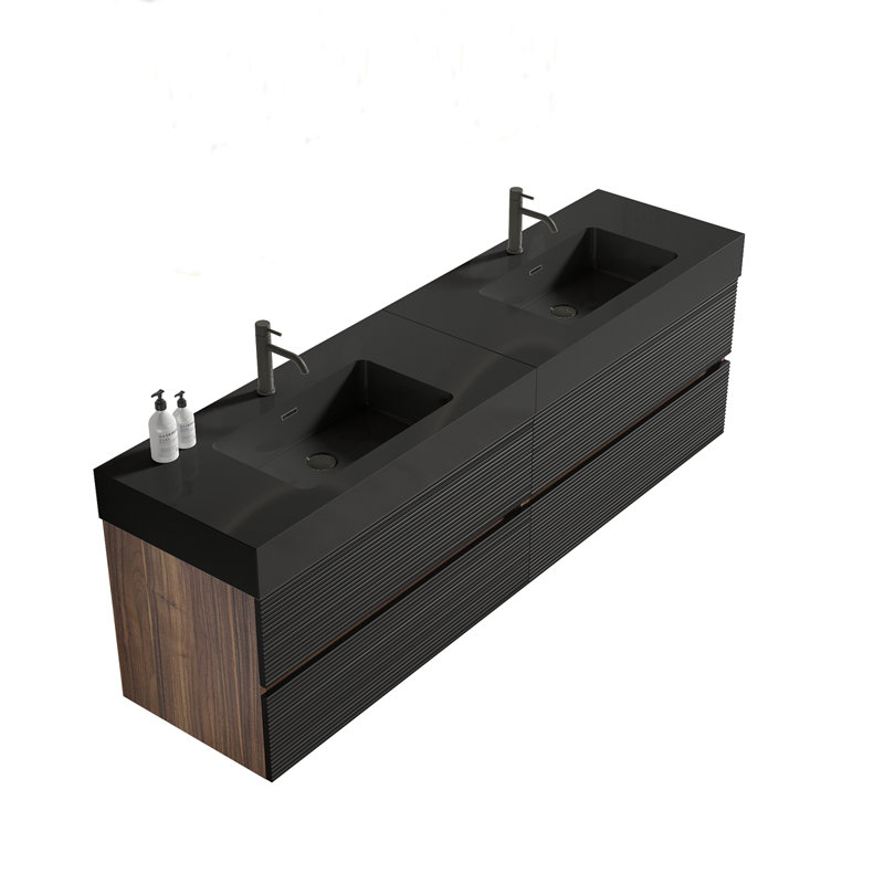 Meuble-lavabo 72 po avec lavabo en quartz noir mat Grace