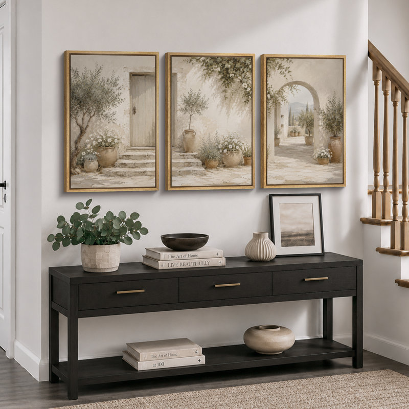 «Rustic Olive Courtyard Archway», impression sur toile encadrée, impression sur toile, 3 pièces, H 36 po x l 72 po x P 1,5 po