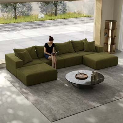 Très grand canapé en nuage éponge, ensemble de canapé modulaire rembourré moderne, ensemble modulaire de salon modulaire en forme de L de 162 po avec 6 coussins, canapé-lit combiné gratuit pour le salon, chambre à coucher wf055
