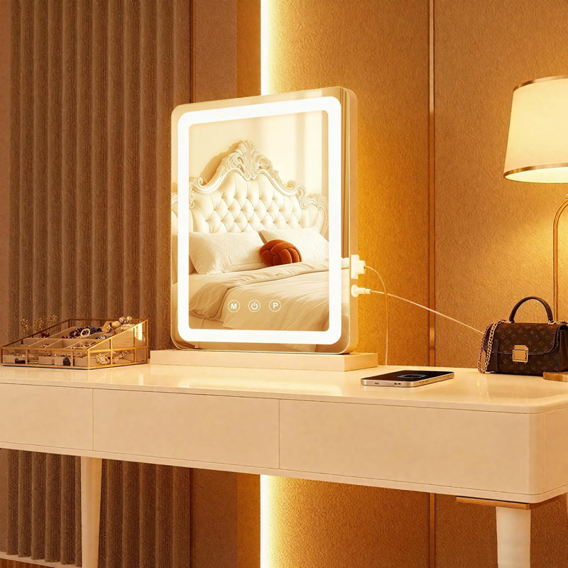 Miroir de maquillage lumineux, miroir de maquillage DEL, miroir de maquillage éclairé avec éclairage à intensité variable, commande tactile intelligente, port de chargement USB