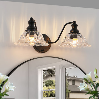 Vintage Bathroom Wall Sconce, Elegant Iron & Glass Lampshade Vanity Light Fixture, Hard-wired Wall Mounted(not Included), Versatile For Bathroom Hallway Bedroom Dressing Room