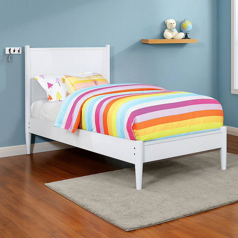 Lit plateforme Mid-Century, Lit simple, Blanc