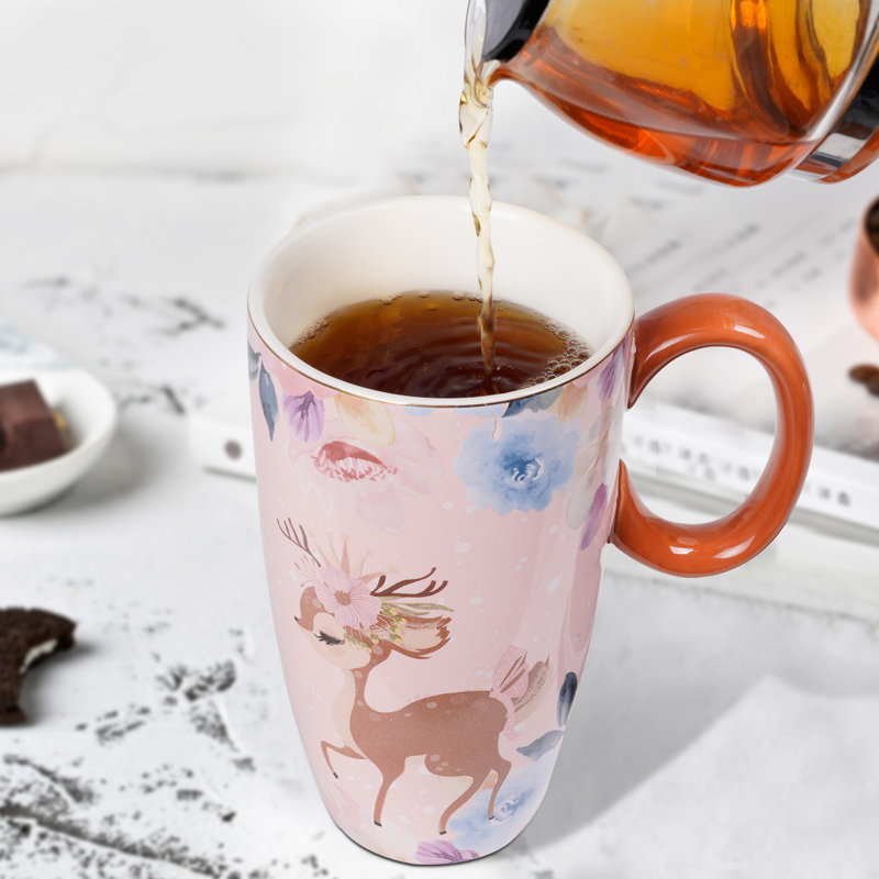 Grande tasse à café cerf en porcelaine 20 oz avec couvercle et tasse de cerf