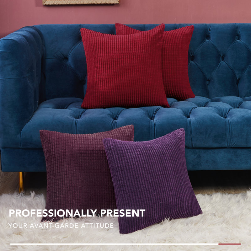 Deconov Ribbed Corduroy Square Throw Pillow Covers (Set of 2), Burgundy, 22" x 22"