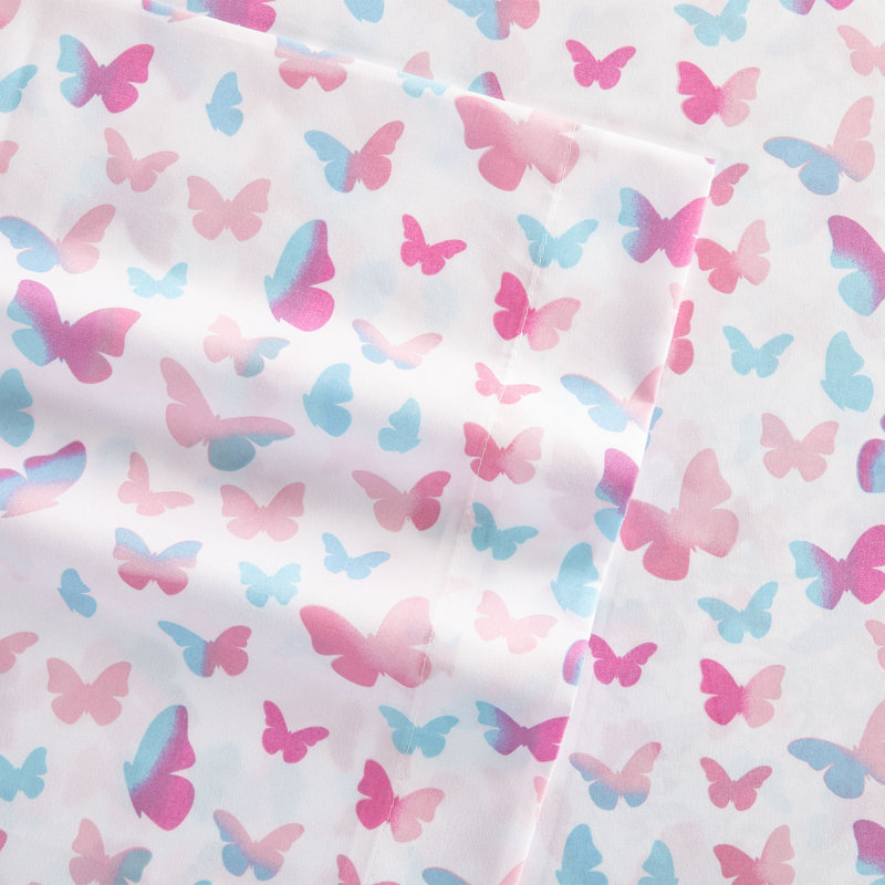 Wonderflock 3pc Twin Sheet Set, Blue/Butterfly, Twin Sheet Set with 1 Pillowcase