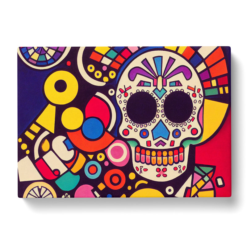 Entrancing Floral Sugar Skull Abstract - Wrapped Canvas, 50cm H x 76cm W x 3cm D