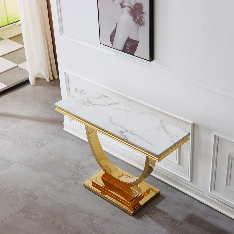 Bernson 47.2'' Marble Top Console Table, White, Gold