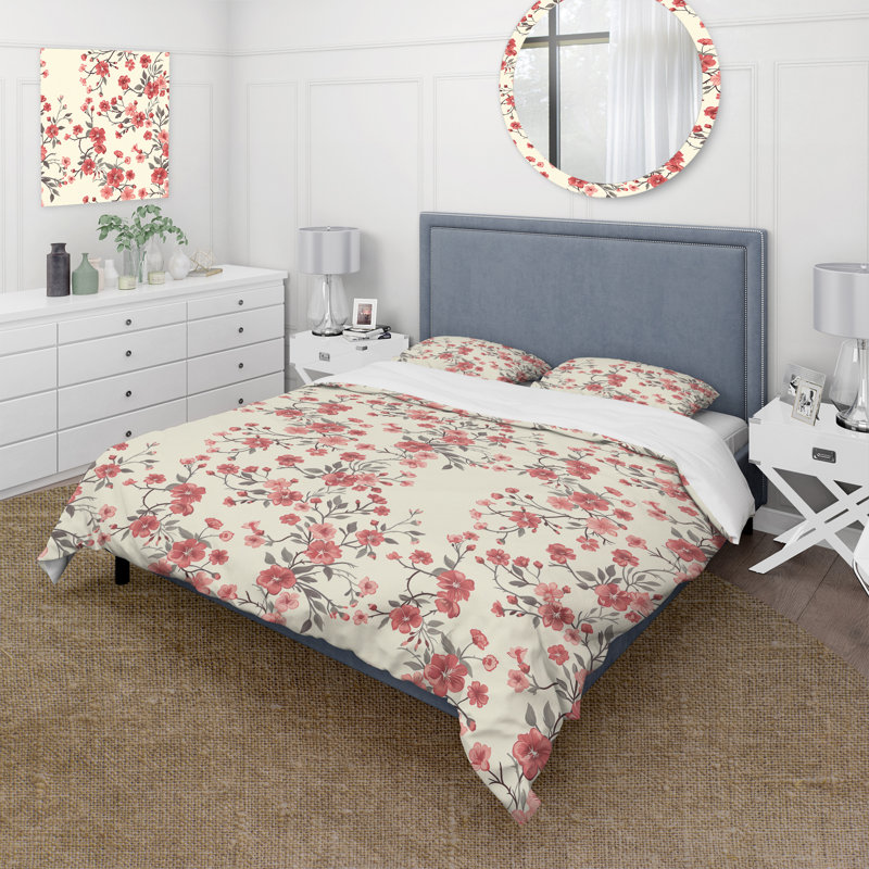 Ensemble de housse de couette traditionnel beige à motif floral V Meadows, Housse de couette très grand et 2 très grandes t