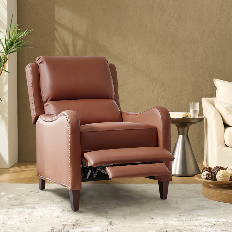 Neliyah 28.75" Wide Genuine Leather Recliner, Brick