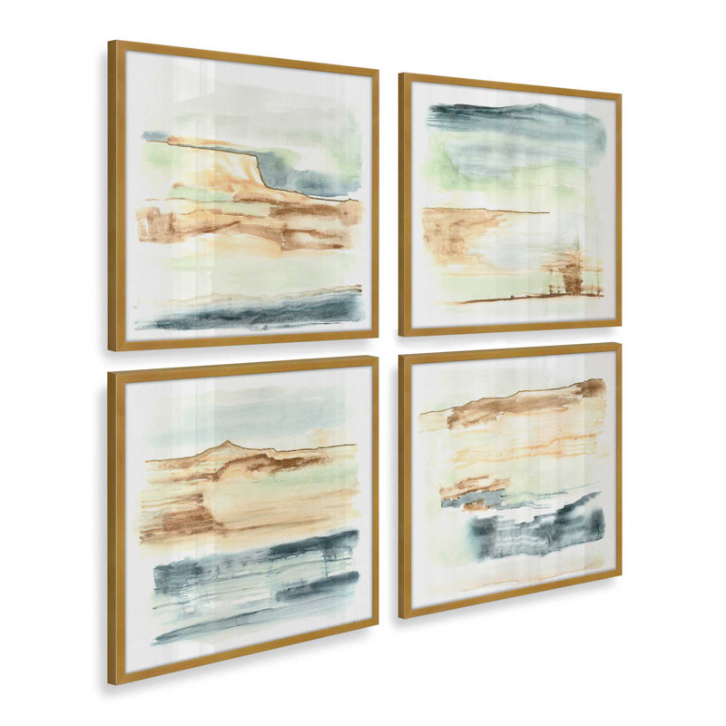 Ensemble de 4 imprimés Sandy Sky Stripes, 36 po x 36 po, Impression encadrée, Or poli