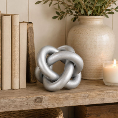 Natural Wood 3-Link Chain Decor, Rustic Tabletop Accent, Silver