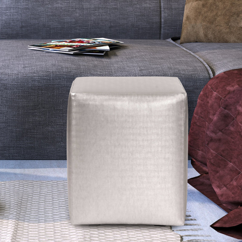 Azemar Box Cushion Ottoman Slipcover, Shimmer Mercury