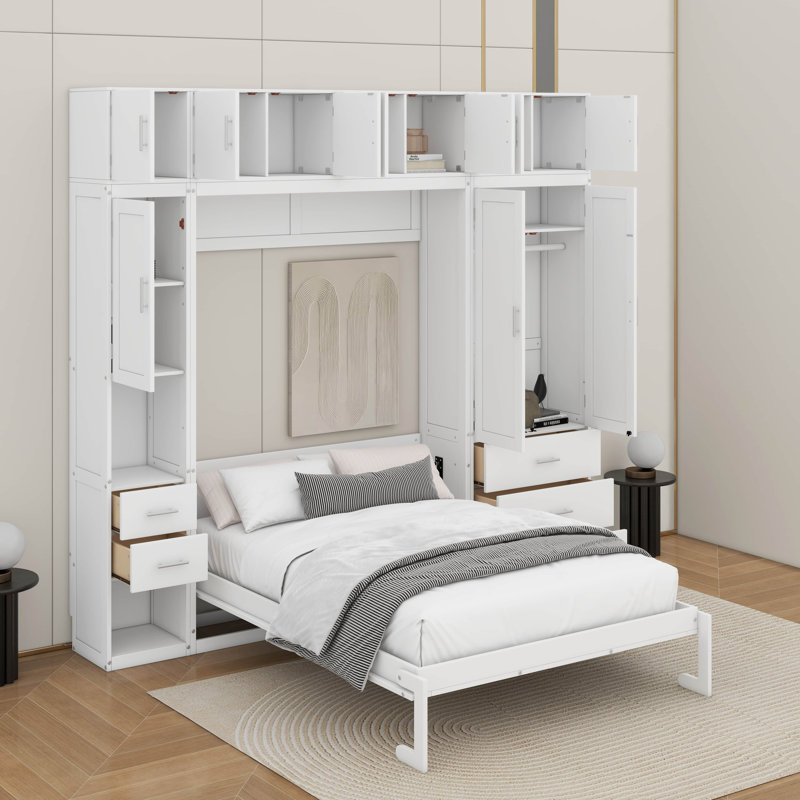 Lit escamotable double avec casiers et armoires
