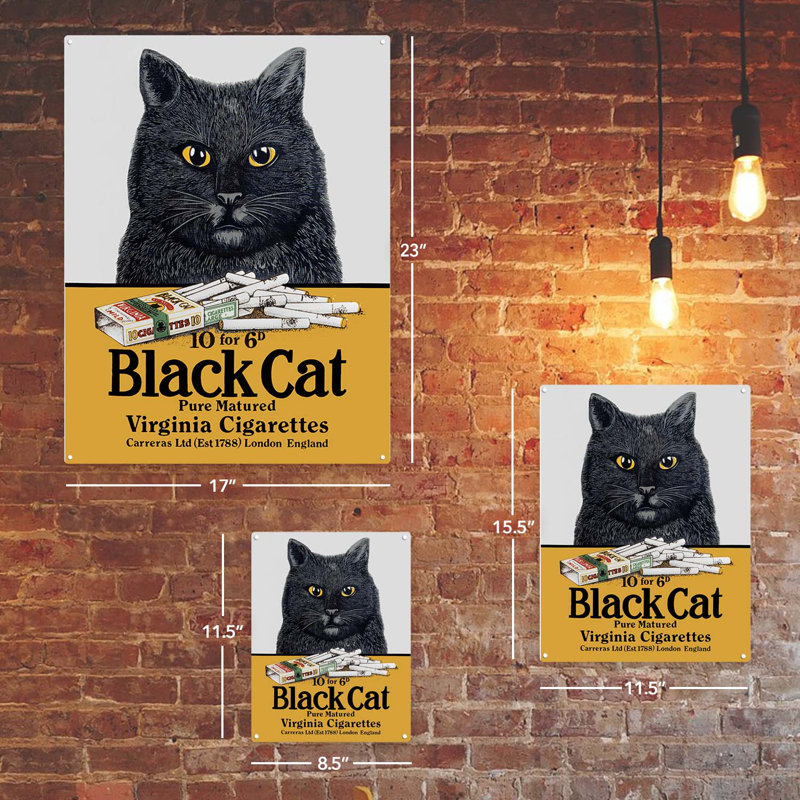 Impression sur panneau en métal «Cigarettes» par Black Cat, H 15,5 po x l 11,5 po x P 0,04 po