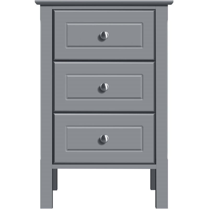 Modern 3 Drawer Bedside Table Nightstand, Dark Grey