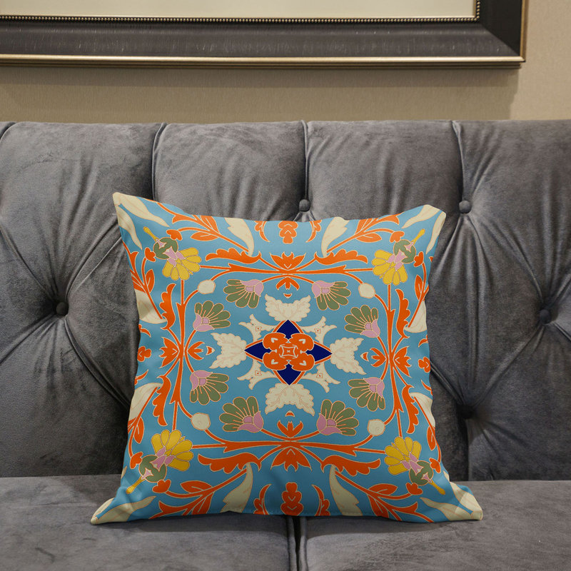  Housse et insert de coussin carré en polyester intérieur / extérieur, 20 po x 20 po, Bleu clair / orange