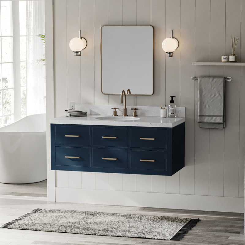 Ensemble de meuble-lavabo simple 48,25 po avec plateau en quartz Macmullin, Bleu minuit