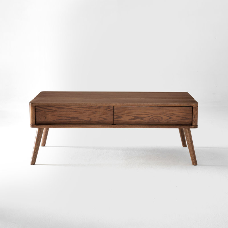 47"W Solid Oak Lift Top MCM Coffee Table with Storage, 47.3"L x 23.6"W, Red Oak & Brown Stain
