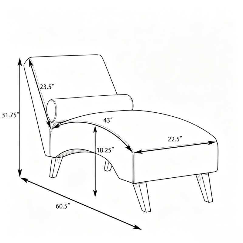 Chaise longue rembourrée 60 po avec traversin, Dark Gray