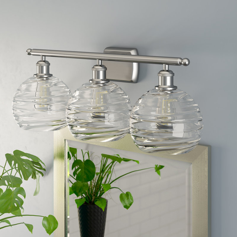 Éclairage de salle de bain à intensité variable 3 lumières Halvorson, Transparent, Nickel satiné brossé, Ampoule non incluse