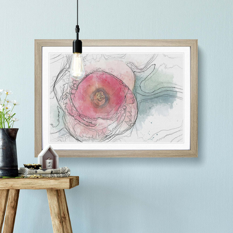 A Pink Hibiscus Flower in Abstract - Framed Print, 48cm H x 65cm W x 2cm D, Oak Framed