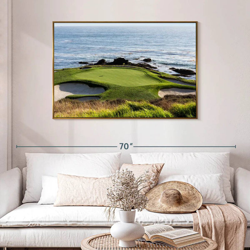 Pelouse de golf Pebble Beach, 46 po x 31 po, Cadre flottant doré