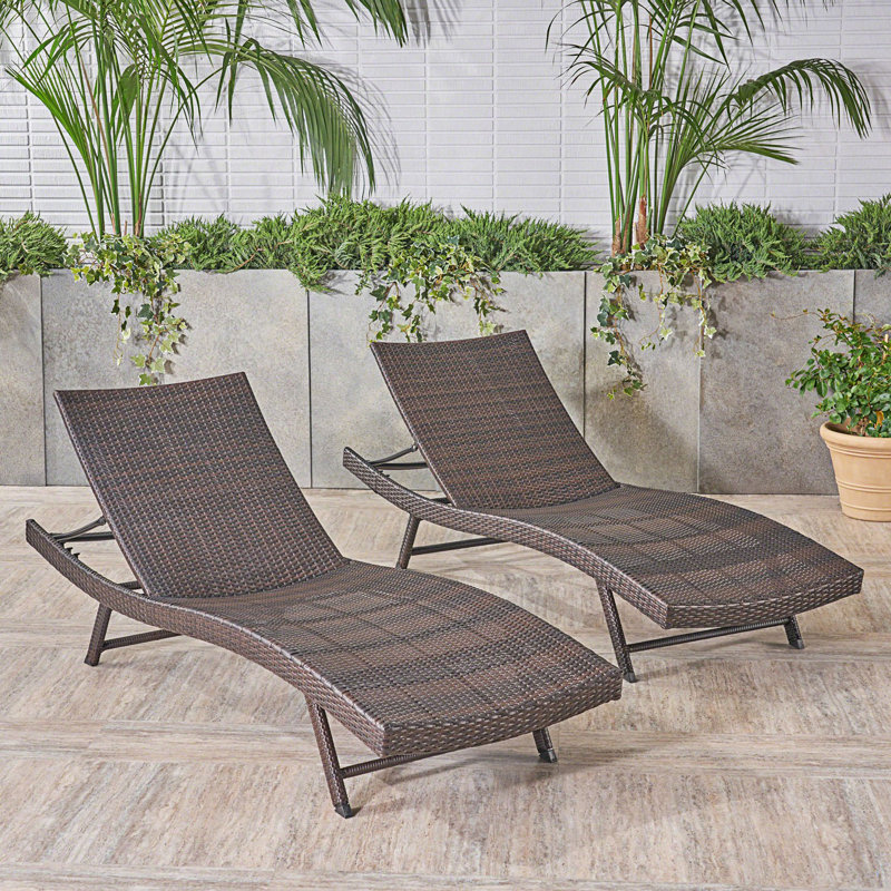 Set Of 2 Pe Wicker Chaise, Chaise Lounge, Brown Multi