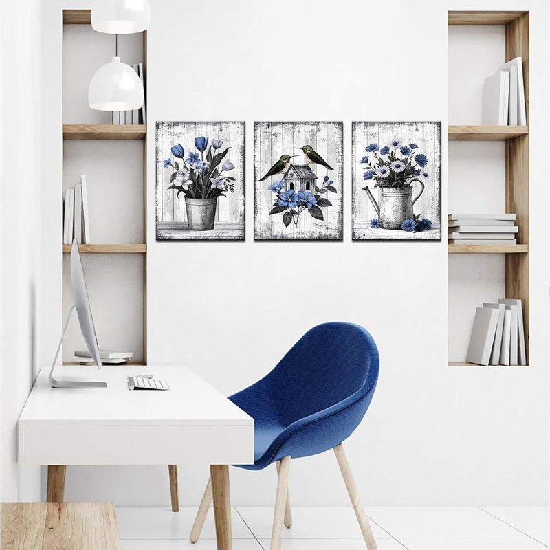 3 Piece Wrapped Canvas Print, Blue