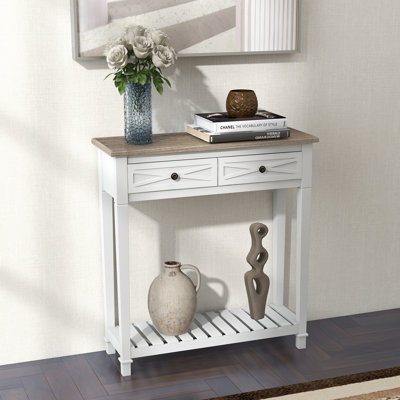 Entryway Table with Storage - Narrow Console Table with 2 Drawers and Shelf, Farmhouse Sofa Table, Wooden Small Hallway Tables for Entryway, Living Room, Hallway, Distressed White
