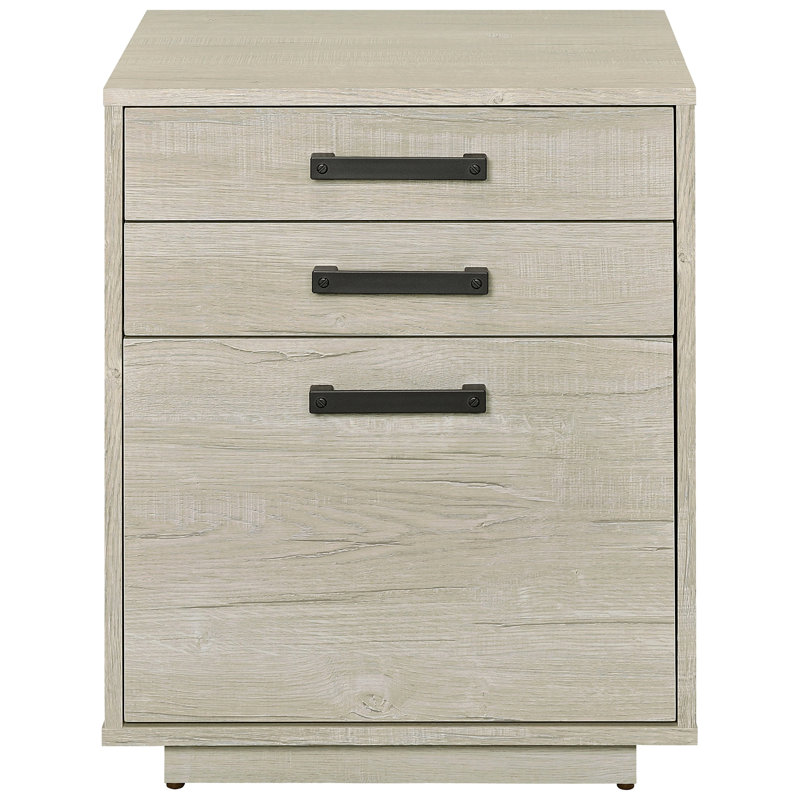3 - Drawer Freestanding Home Office File Cabinet With Contemporary Design, White Washed Grey Finish, Arm And Material, 25 Inches High, 19.84 Deep Drawer, Freestanding, Cabinet, Arm, Material