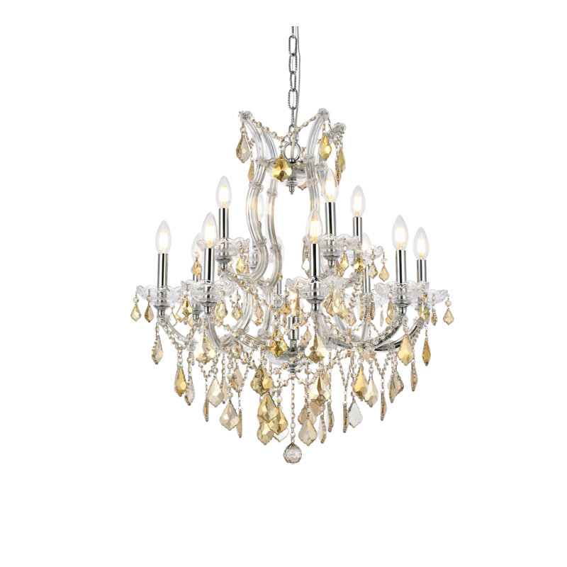 Lustre style bougie 19 lumières Stockard, White / Golden Teak (Smoky) / Royal Cut, Fumé, Golden Teak/Polished Nickel