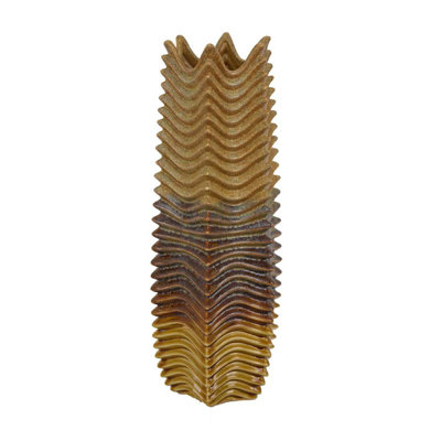 Decorative Vase, Brown, Gray Ceramic Undulating Pattern, 20 Inch